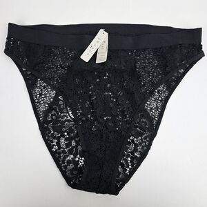 Reveal High Waist High Cut Lace Panty Underwear Black Womens Size L NWT